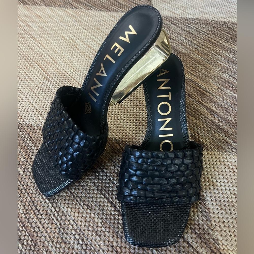 Antonio Melani Lotus Black Woven Raffia Band Wedge